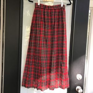 Vintage Tartan Red Green Gold Plaid Maxi Skirt